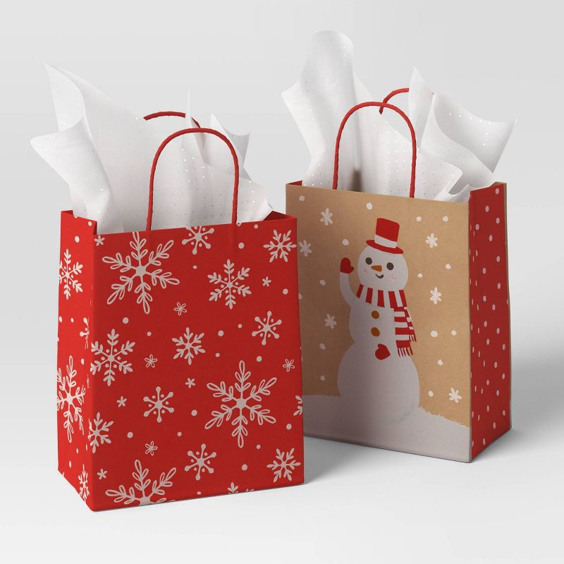 slide 2 of 4, 2ct Snowflake and Snowman Cub Christmas Gift Bags - Wondershop™, 2 ct