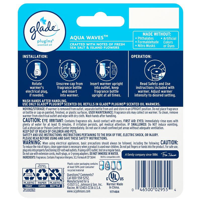 slide 3 of 15, Glade Piso Warmer + Refill Starter Air Freshener Kit - Aqua Waves - .67 fl oz, 0.67 fl oz