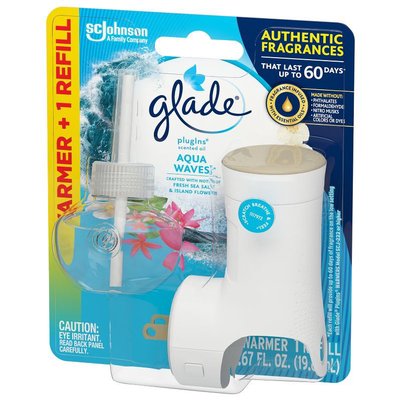 slide 14 of 15, Glade Piso Warmer + Refill Starter Air Freshener Kit - Aqua Waves - .67 fl oz, 0.67 fl oz