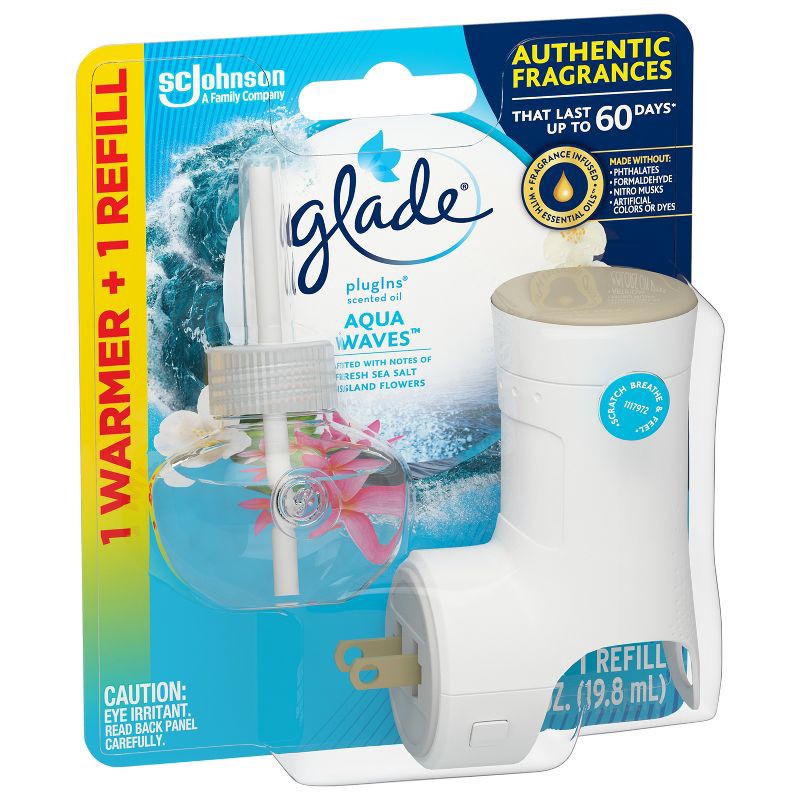 slide 15 of 15, Glade Piso Warmer + Refill Starter Air Freshener Kit - Aqua Waves - .67 fl oz, 0.67 fl oz