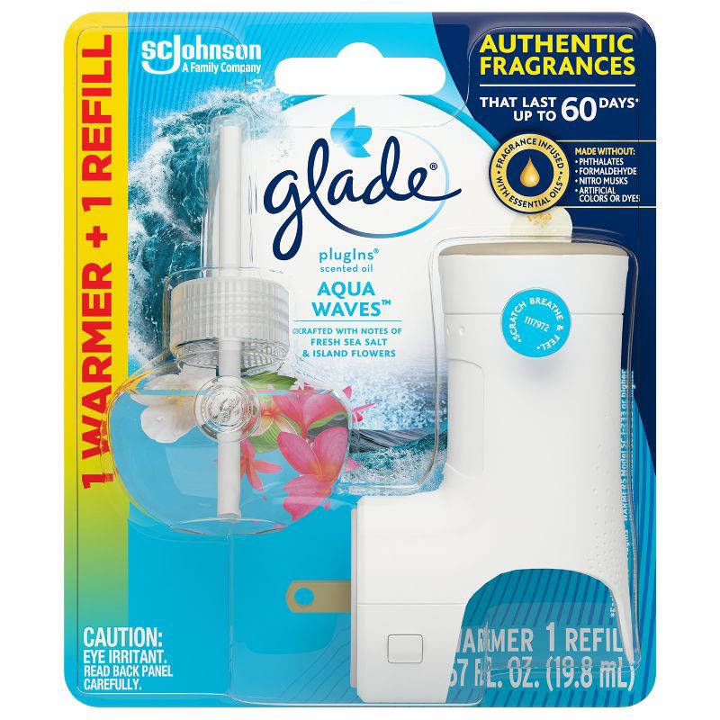 slide 4 of 15, Glade Piso Warmer + Refill Starter Air Freshener Kit - Aqua Waves - .67 fl oz, 0.67 fl oz