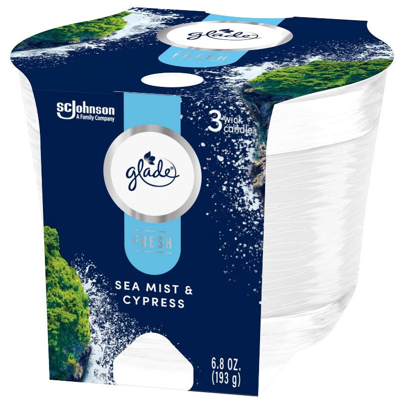 slide 12 of 13, Glade 3 Wick Candle - Sea Mist & Cypress - 6.8oz, 6.8 oz
