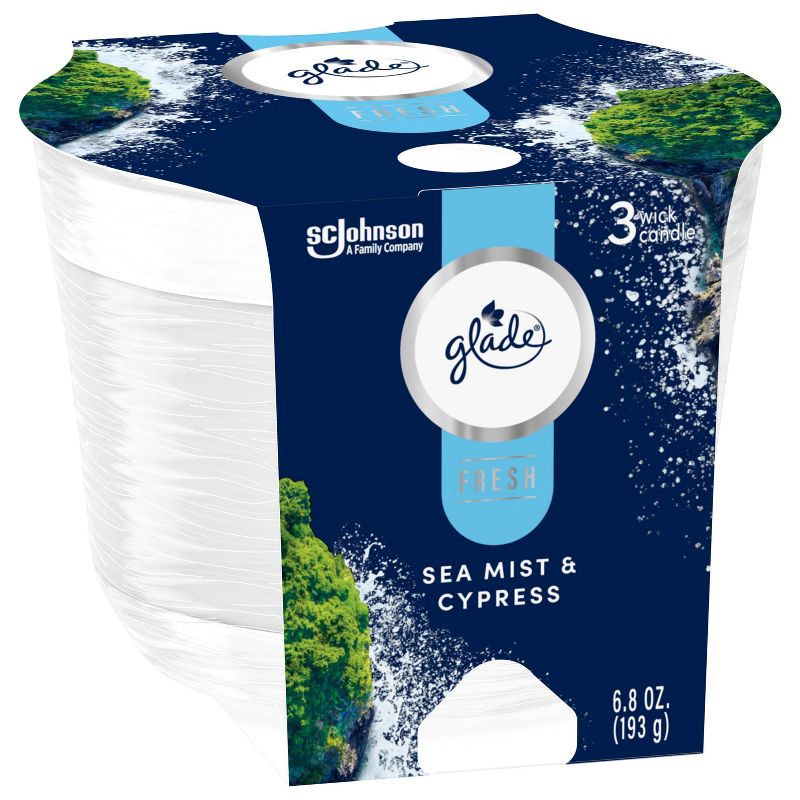 slide 13 of 13, Glade 3 Wick Candle - Sea Mist & Cypress - 6.8oz, 6.8 oz