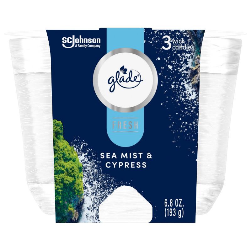 slide 4 of 13, Glade 3 Wick Candle - Sea Mist & Cypress - 6.8oz, 6.8 oz