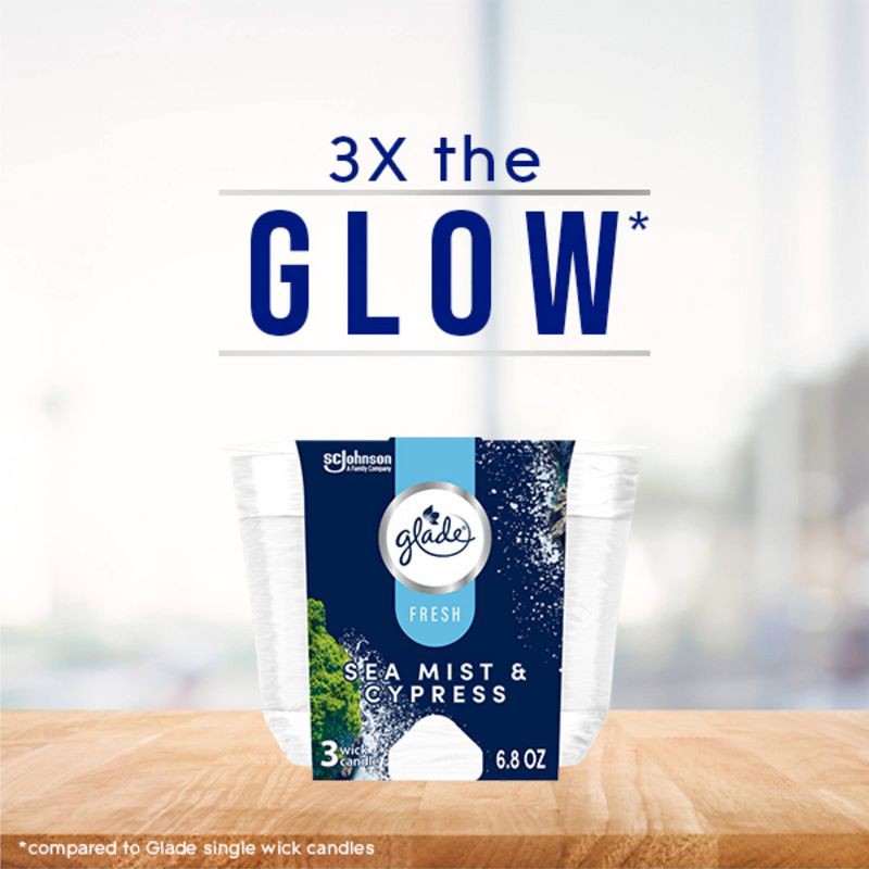 slide 7 of 13, Glade 3 Wick Candle - Sea Mist & Cypress - 6.8oz, 6.8 oz