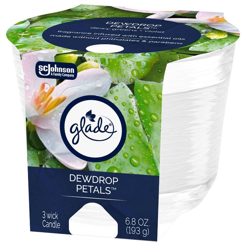 slide 11 of 12, Glade 3 Wick Glass Dewdrop Petals Jar Candle - 6.8oz, 6.8 oz