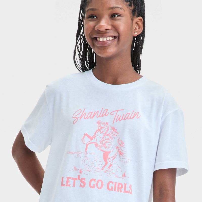 slide 2 of 4, Girls' Shania Twain 'Let's Go Girls' Oversized Graphic T-Shirt - White XL: Cotton-Polyester Blend, Crew Neck, 1 ct