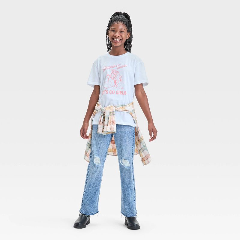 slide 4 of 4, Girls' Shania Twain 'Let's Go Girls' Oversized Graphic T-Shirt - White XL: Cotton-Polyester Blend, Crew Neck, 1 ct