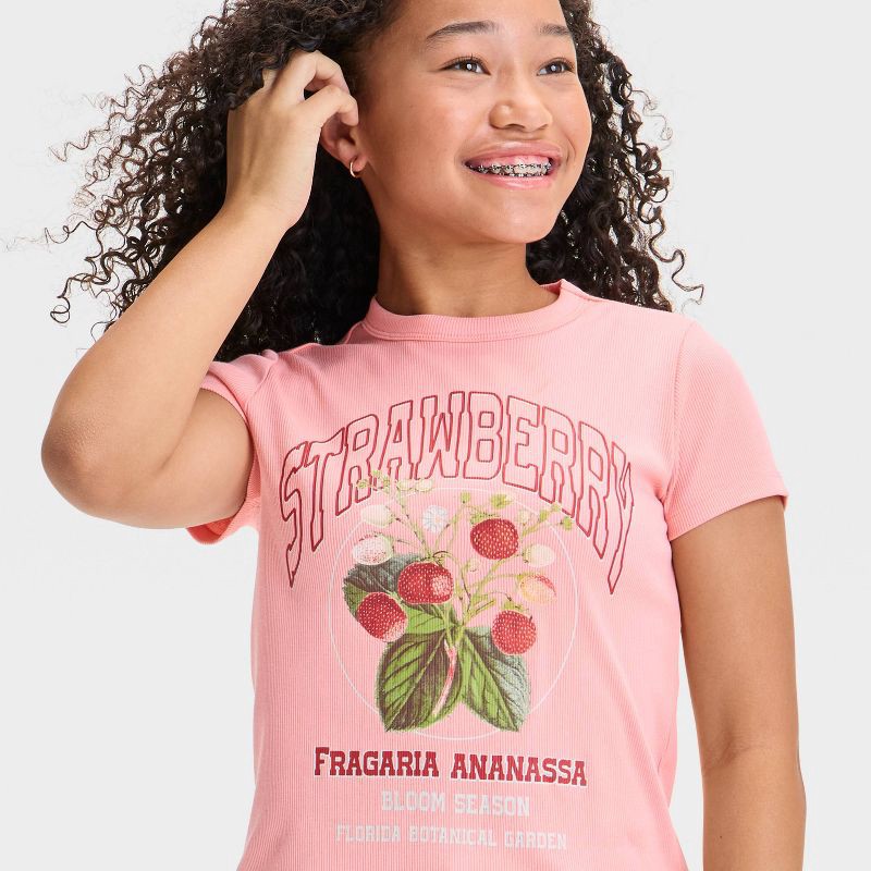 slide 2 of 4, Scavenger Hunt Girls' Strawberry Graphic T-Shirt - Pink L, 1 ct
