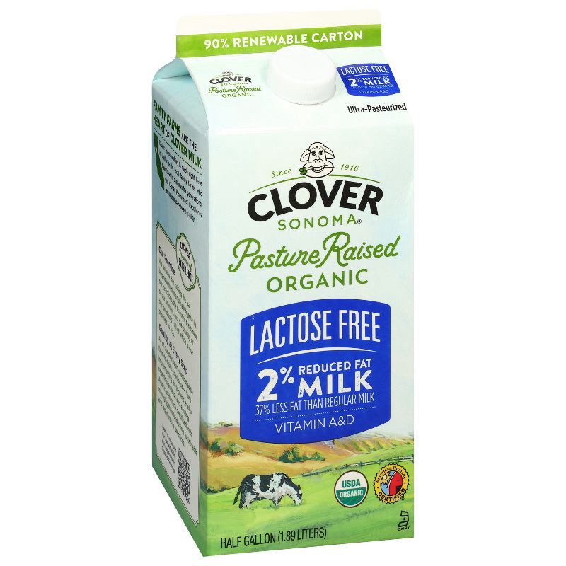 slide 2 of 7, Clover Sonoma Organic Pasture Raised Lactose Free 2% Milk - 0.5gal, 1/2 gal