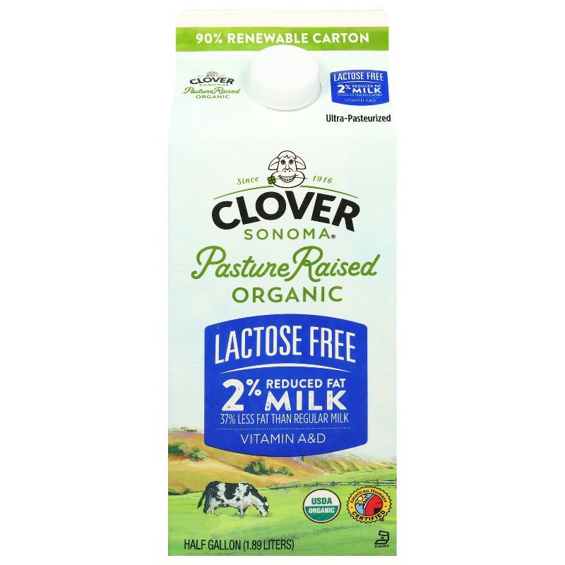 slide 1 of 7, Clover Sonoma Organic Pasture Raised Lactose Free 2% Milk - 0.5gal, 1/2 gal