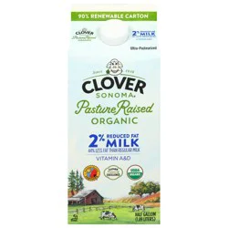 Clover Sonoma Organic Pasture Raised 2% Milk - 0.5gal