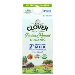 Clover Sonoma Organic Pasture Raised 2% Milk - 0.5gal