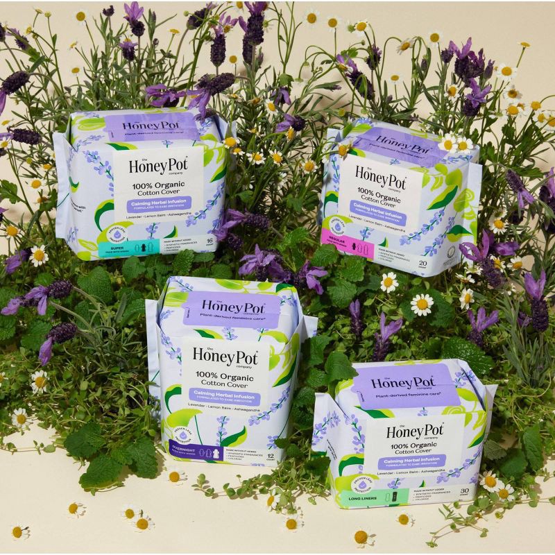 slide 5 of 10, The Honey Pot Company 100% Organic Cotton Cover Calming Herbal Infusion Super Pads - 16ct, 16 ct