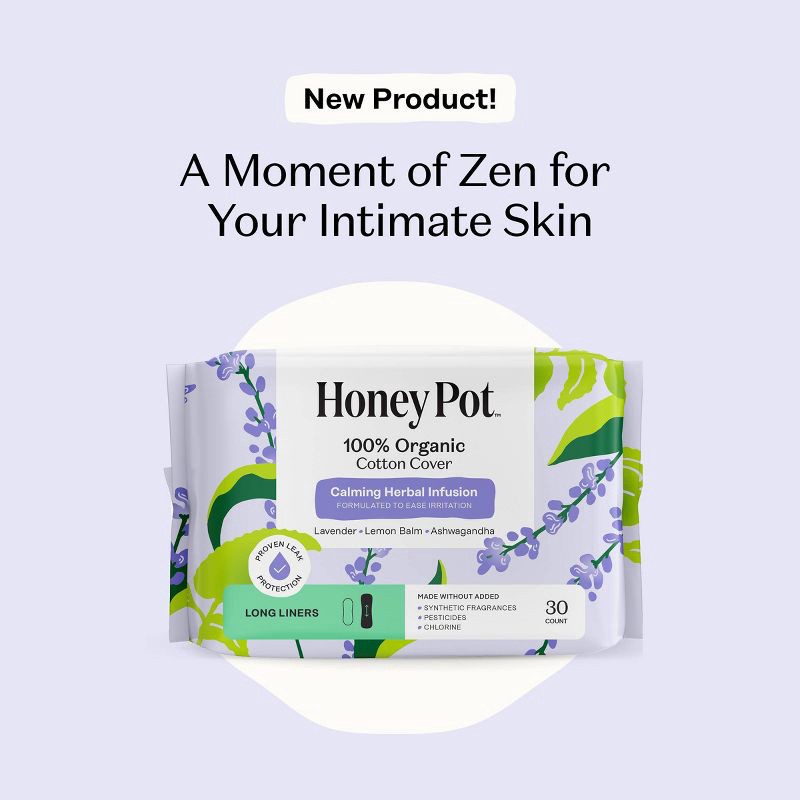 slide 3 of 10, The Honey Pot Company 100% Organic Cotton Cover Calming Herbal Infusion Long Liners - 30ct, 30 ct