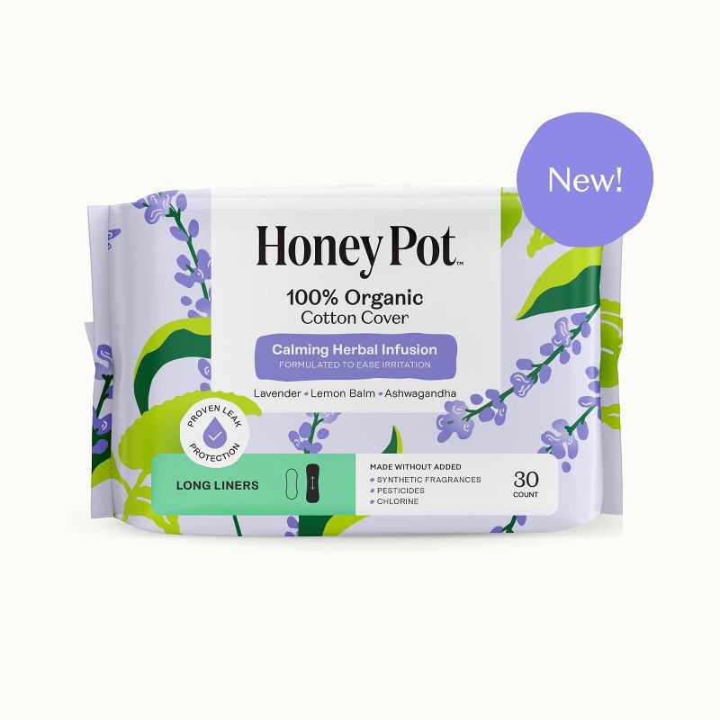 slide 10 of 10, The Honey Pot Company 100% Organic Cotton Cover Calming Herbal Infusion Long Liners - 30ct, 30 ct