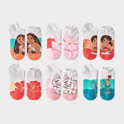 Girls' No Show Socks Moana - M/L: Disney, 6-Pack, Lightweight Knit, Polyester & Spandex