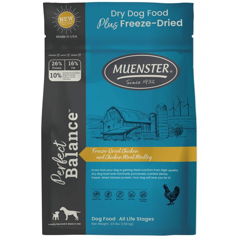 slide 1 of 8, Muenster Chicken Flavor Perfect Balance Kibble and Freeze Dried Dry Dog Food - 3.5lbs, 3.5 lb