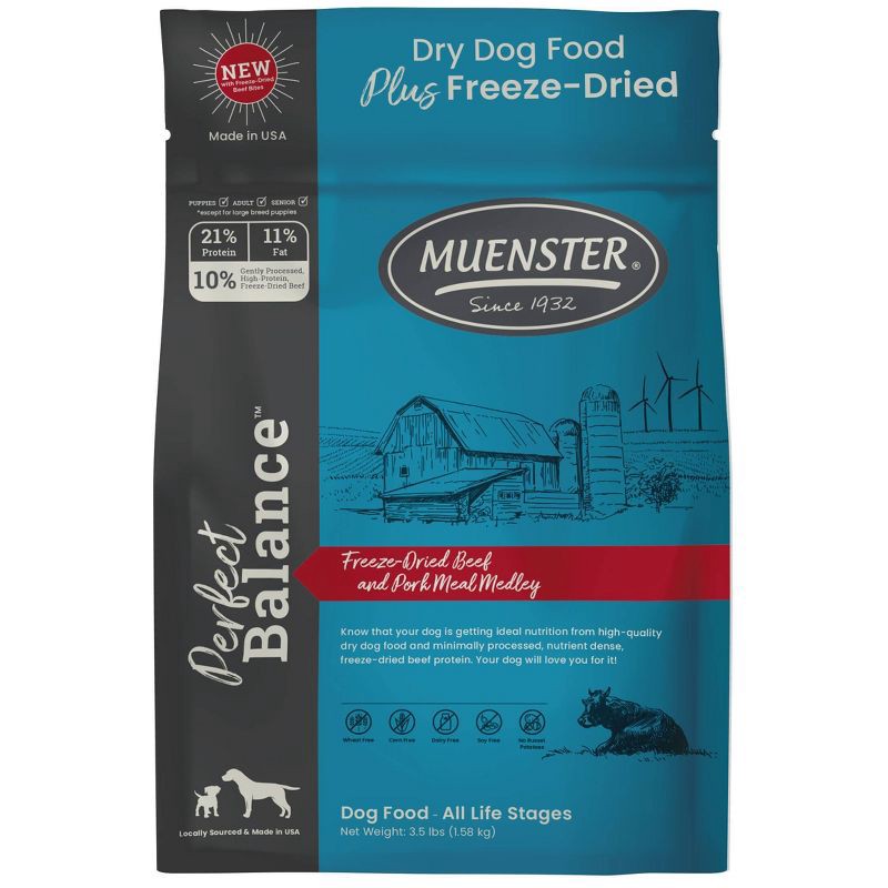 slide 1 of 7, Muenster Beef and Pork Flavor Perfect Balance Kibble and Freeze Dried Dry Dog Food - 3.5lbs, 3.5 lb