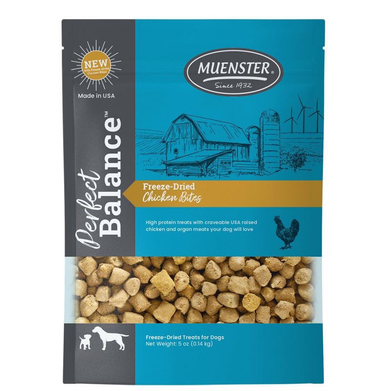 slide 1 of 9, Muenster Perfect Balance Chicken Flavor Freeze Dried Dog Treats - 5oz, 5 oz