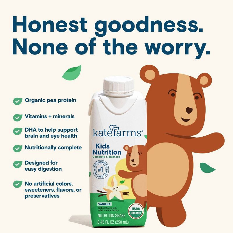 slide 3 of 6, Kate Farms Kids' Nutrition Vanilla Shake - 8.45oz/4pk, 8.45 oz, 4 ct