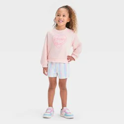 Toddler Girls' "Happy Heart" French Terry Valentine's Day Striped Shorts Set - Cat & Jack™ Pink/Off-White 3T