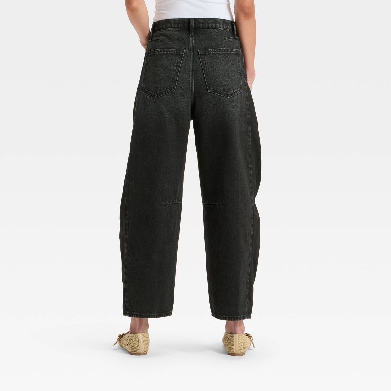 slide 2 of 3, Women's High-Rise Curved Leg Barrel Jeans - Universal Thread™ Black 6, 1 ct