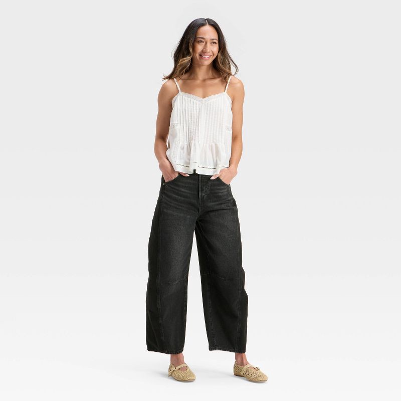 slide 3 of 3, Women's High-Rise Curved Leg Barrel Jeans - Universal Thread™ Black 6, 1 ct