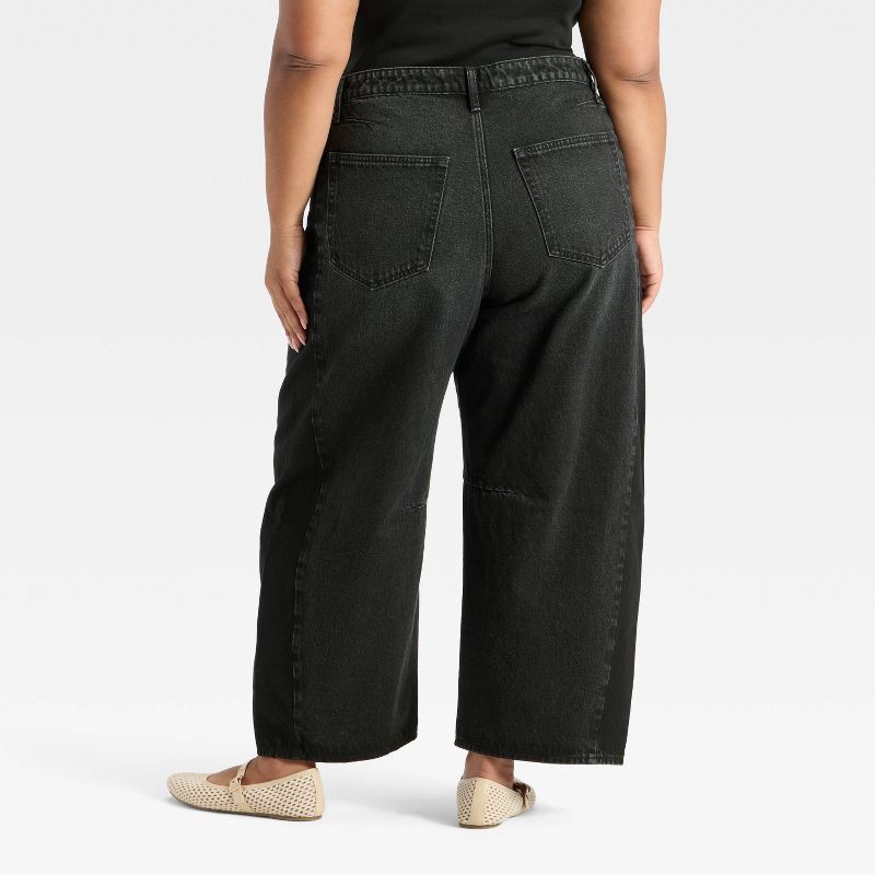 slide 2 of 3, Women's High-Rise Curved Leg Barrel Jeans - Universal Thread™ Black 17, 1 ct