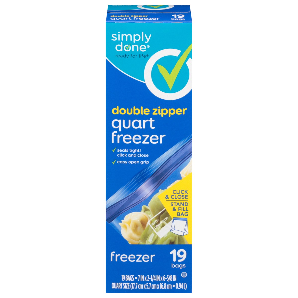 slide 1 of 9, Simply Done Quart Size Double Zipper Freezer Bags 19 ea, 19 ct