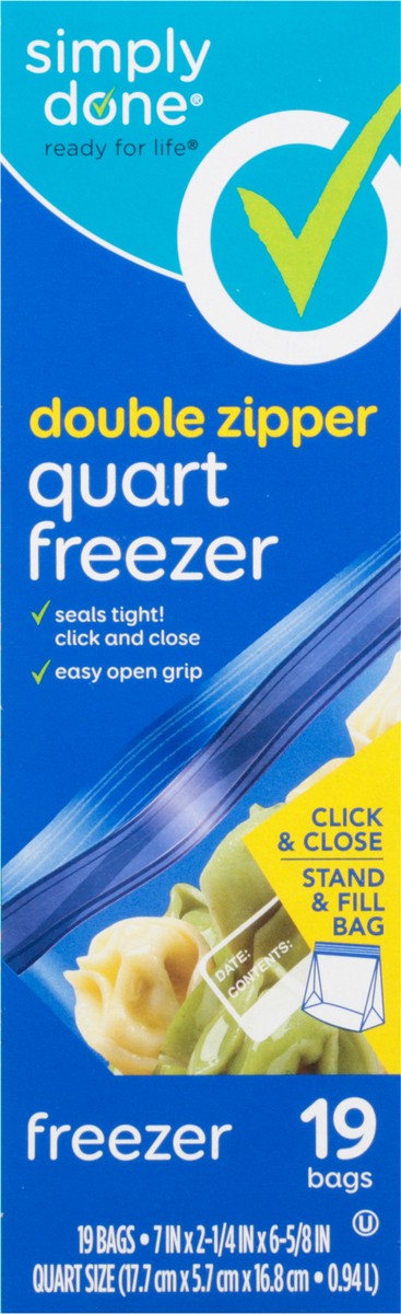 slide 2 of 9, Simply Done Quart Size Double Zipper Freezer Bags 19 ea, 19 ct