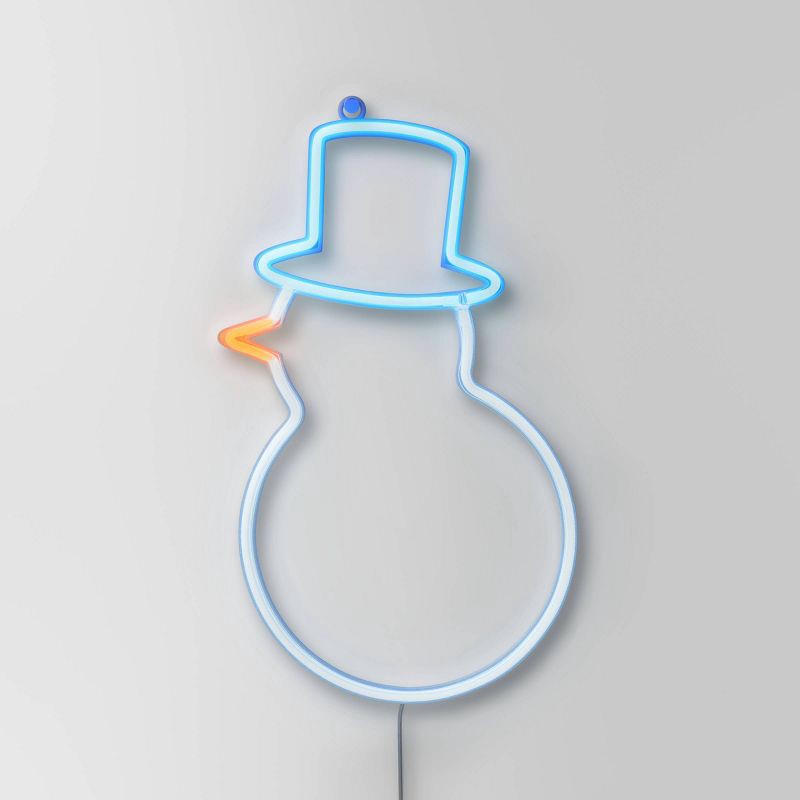 slide 1 of 4, LED Battery Operated Christmas Neon Snowman Hangable Sign White/Blue/Orange - Wondershop™, 1 ct
