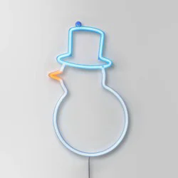 LED Battery Operated Christmas Neon Snowman Hangable Sign White/Blue/Orange - Wondershop™