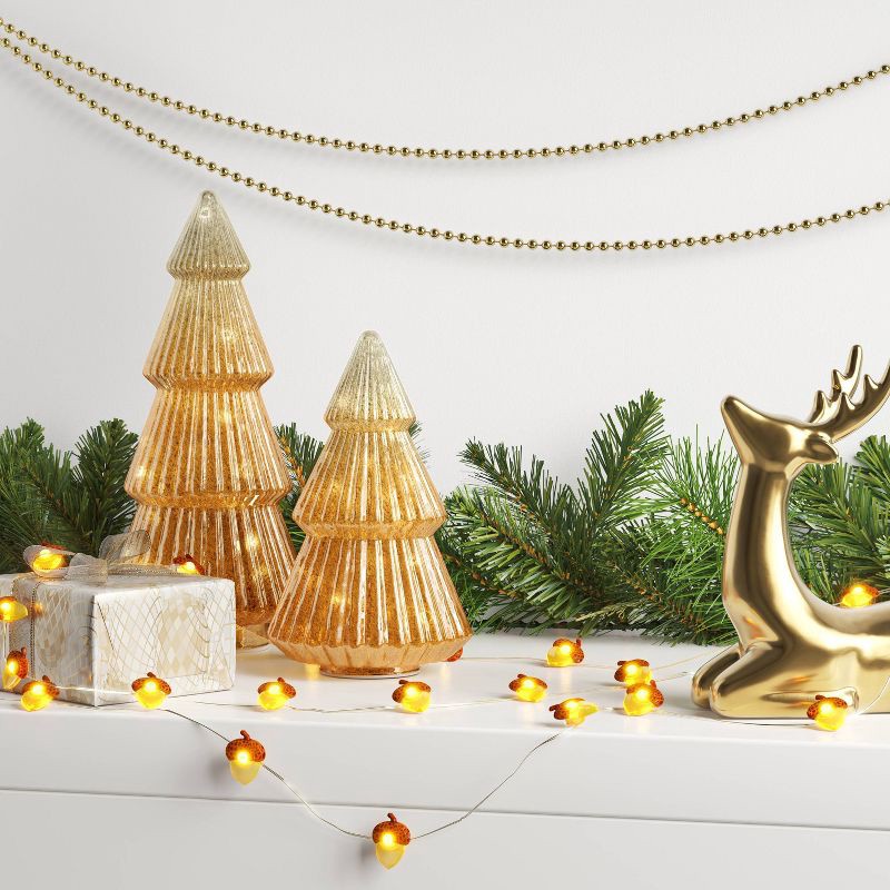 slide 2 of 5, 30ct LED Battery Operated Christmas Acorn Dew Drop Lights Warm White with Gold Wire - Wondershop™, 30 ct