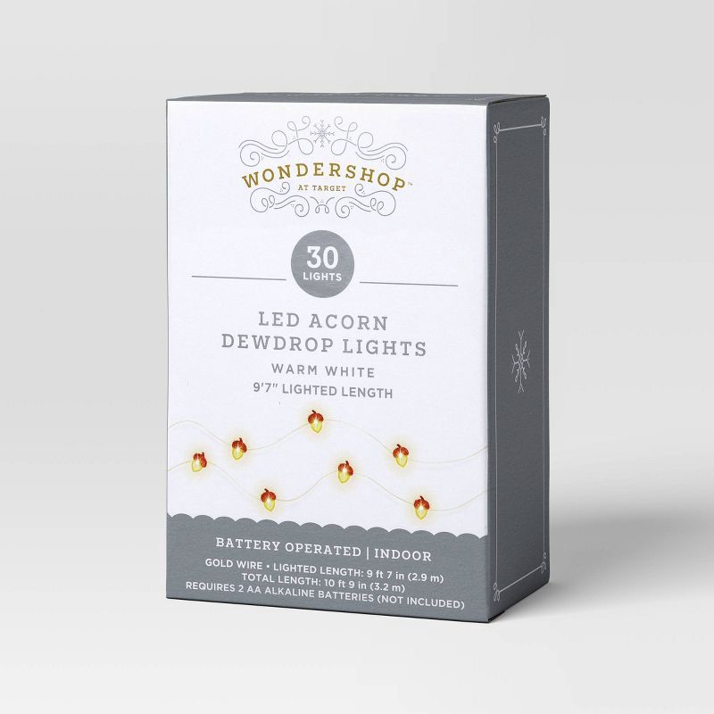 slide 5 of 5, 30ct LED Battery Operated Christmas Acorn Dew Drop Lights Warm White with Gold Wire - Wondershop™, 30 ct