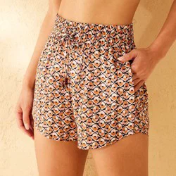 Women's Geo Print Beaded Cover Up Shorts - Shade & Shore™ Multi M: Abstract Pattern, Flexible Drawstring, Medium