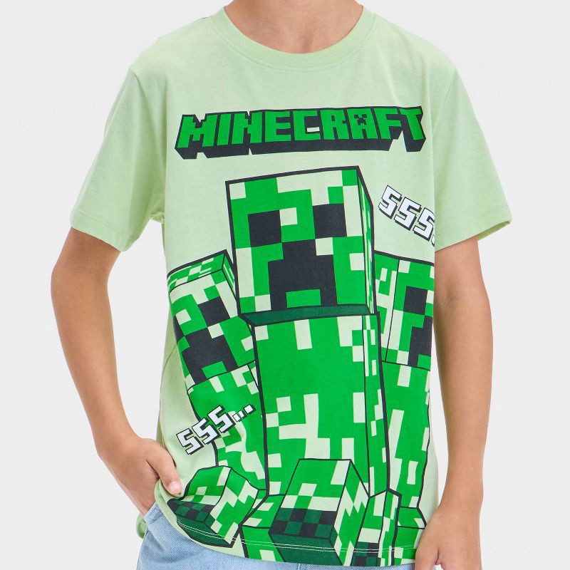 slide 2 of 4, Boys' Minecraft Short Sleeve T-Shirt - Green S, 1 ct