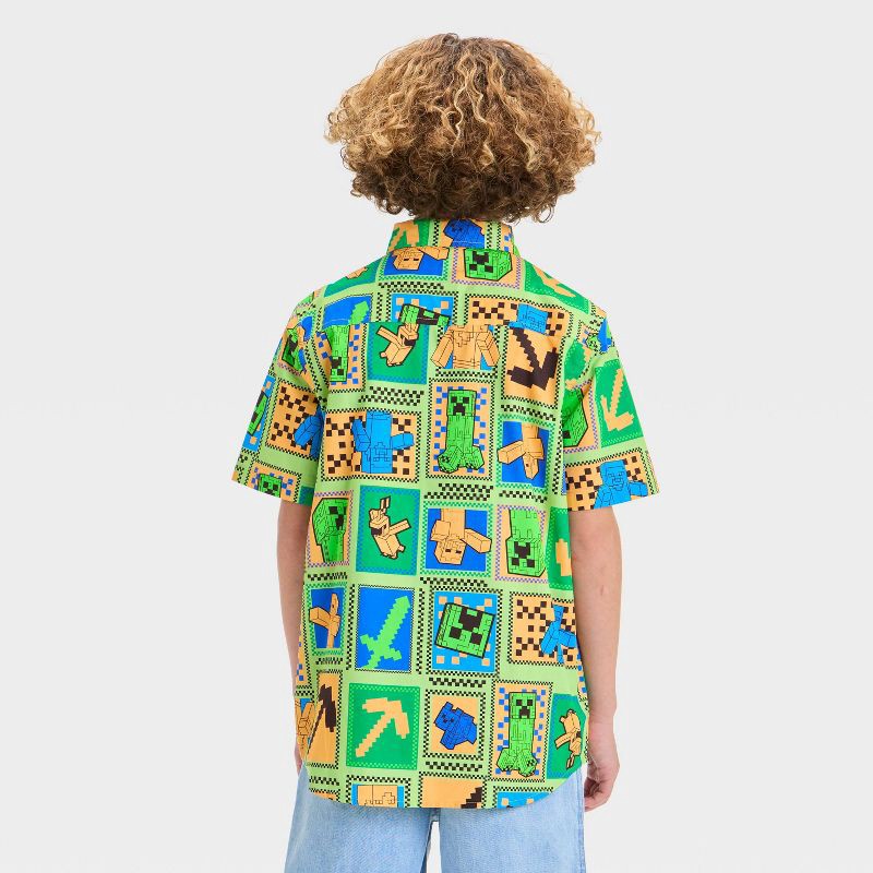 slide 2 of 3, Boys' Minecraft Woven Button-Up Shirt - Mint Green S, 1 ct