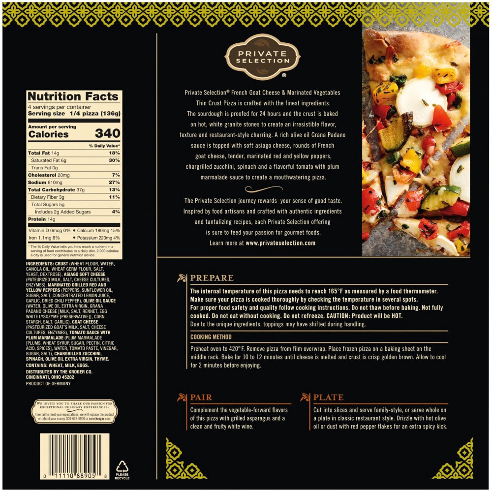slide 6 of 6, Private Selection French Goat Cheese & Marinated Vegetable Thin Crust Pizza, 19.2 oz