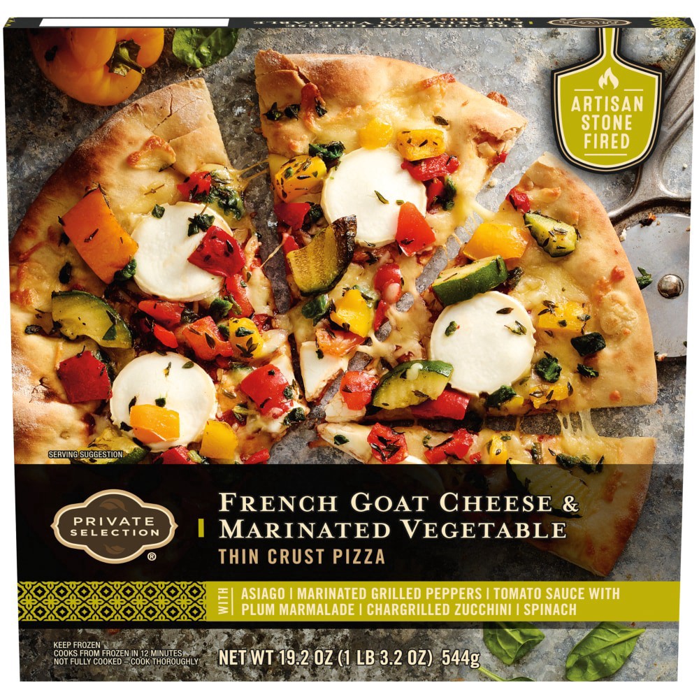 slide 1 of 6, Private Selection French Goat Cheese & Marinated Vegetable Thin Crust Pizza, 19.2 oz