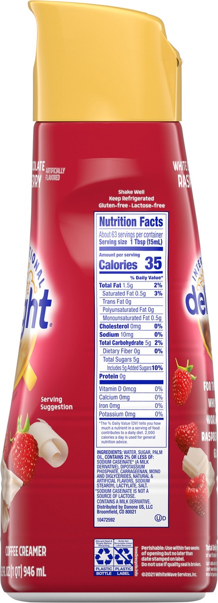 slide 11 of 12, International Delight Coffee Creamer, White Chocolate Raspberry, Refrigerated Flavored Creamer, 32 FL OZ Bottle, 32 fl oz