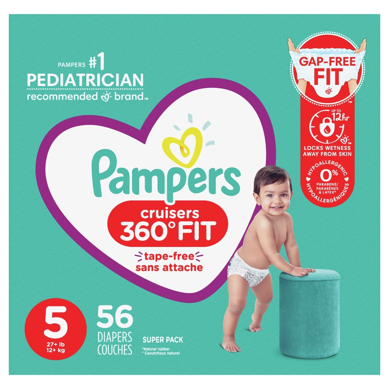 slide 1 of 1, Pampers Cruisers 360 Fit Super Pack Diapers Size 5, 56 ct