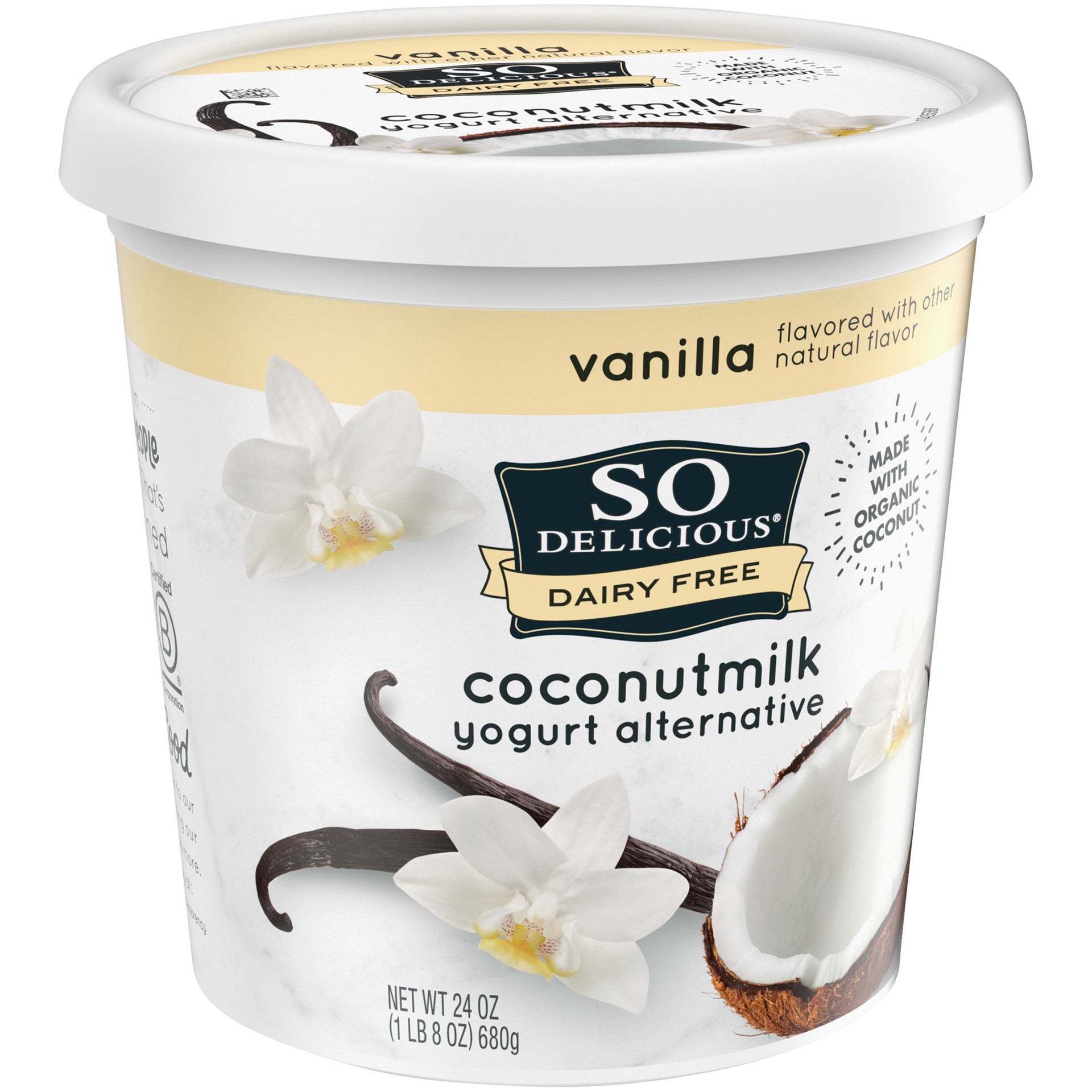 slide 4 of 5, So Delicious Dairy Free Coconut Milk Yogurt Alternative, Vanilla, Vegan, Gluten Free, Non-GMO, 24 oz