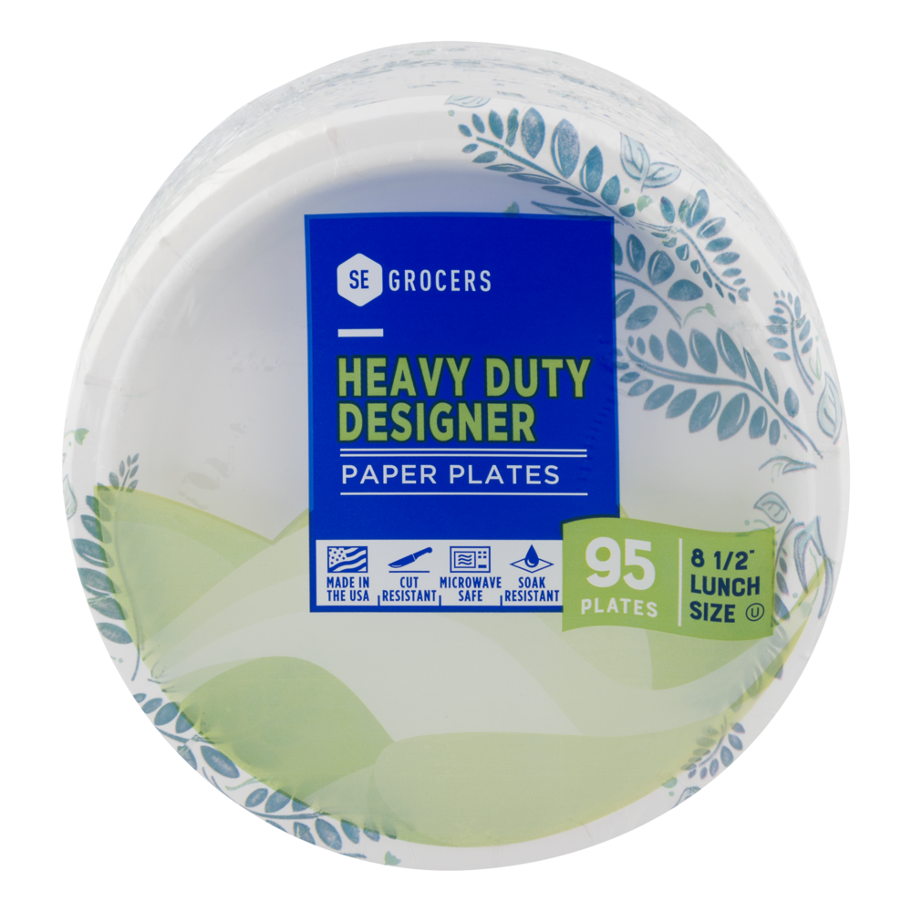 slide 1 of 1, SE Grocers Paper Plates 8 1/2" Lunch Size Heavy Duty Designer, 95 ct