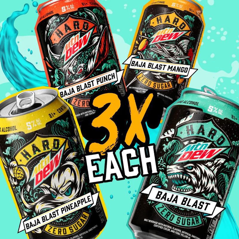 slide 6 of 6, MTN DEW Hard Baja Blast Variety - 12pk/12 fl oz Cans, 12 ct; 12 fl oz