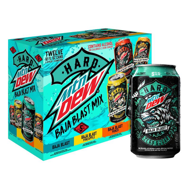 slide 1 of 6, MTN DEW Hard Baja Blast Variety - 12pk/12 fl oz Cans, 12 ct; 12 fl oz