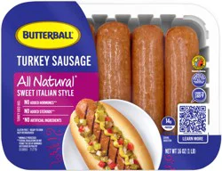 Butterball All Natural Sweet Italian Style Turkey Sausage, 16 oz., 5 links