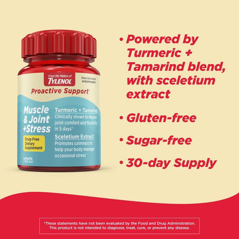 slide 3 of 10, Tylenol Proactive Support Muscle & Joint + Stress Relieve - 30ct, 30 ct