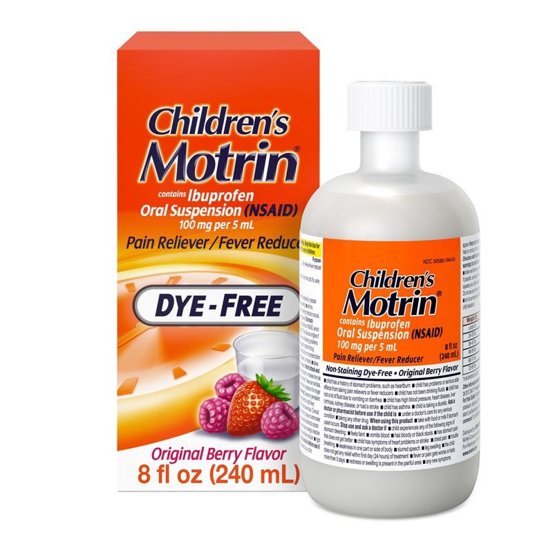 slide 1 of 11, Motrin NSAID Children's Original Dye-Free Ibuprofen Liquid - Berry - 8 fl oz: 100mg Strength, Oral Use, 1 Pack, 8 fl oz, 100mg, 1 ct