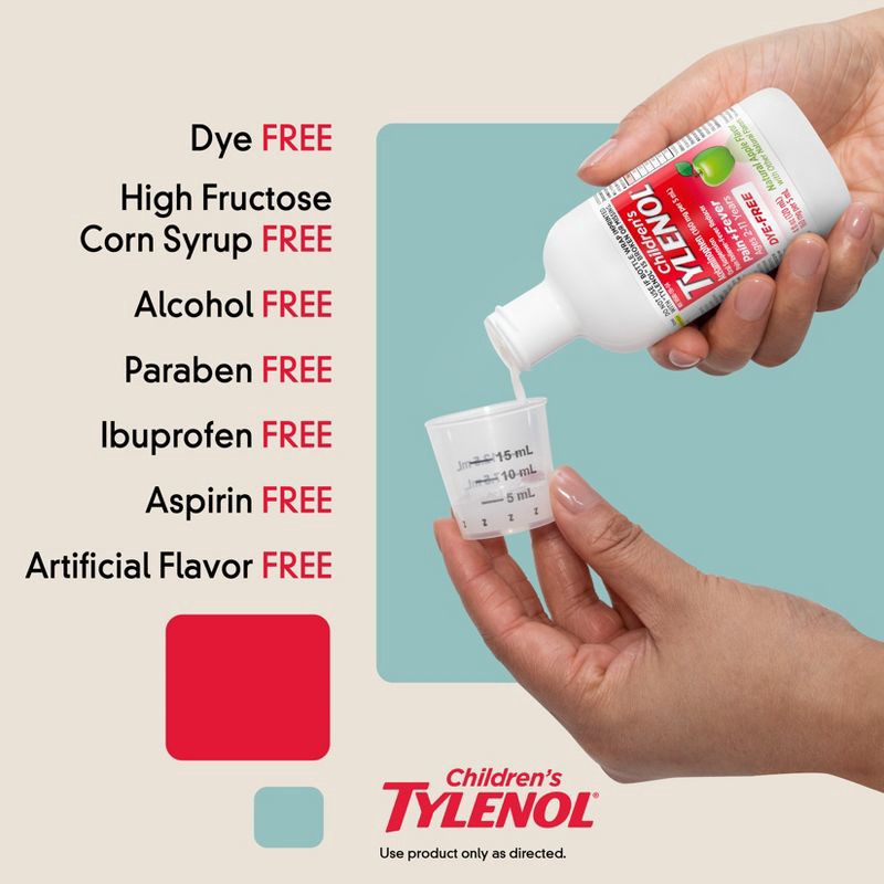 slide 4 of 11, Tylenol Children's Pain + Fever Ages 2 - 11 Years - Apple Flavor Dye-Free Acetaminophen Liquid Suspension- 4 fl oz, 4 fl oz